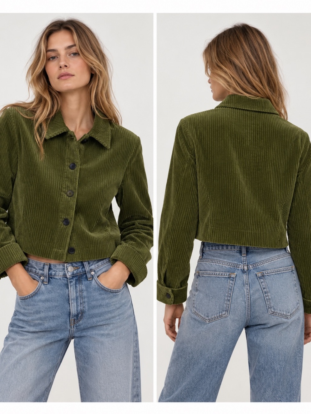 Zara NWT green corduroy crop jacket 5030/709